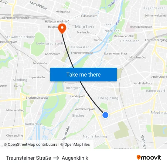 Traunsteiner Straße to Augenklinik map