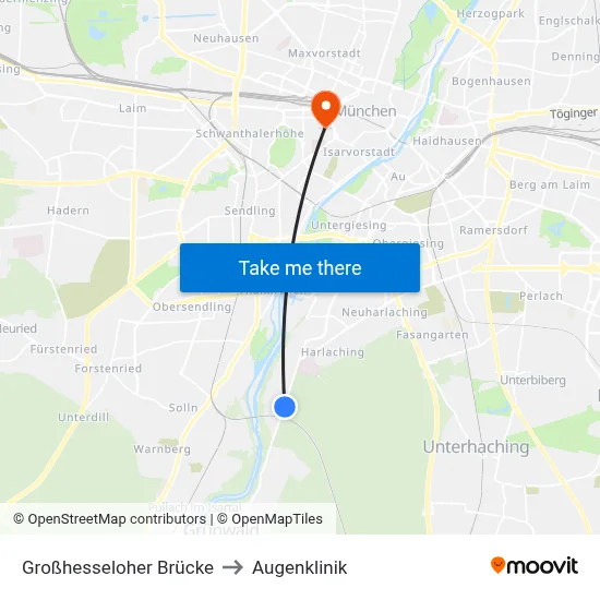 Großhesseloher Brücke to Augenklinik map