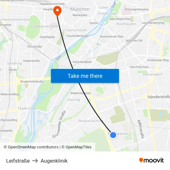 Leifstraße to Augenklinik map
