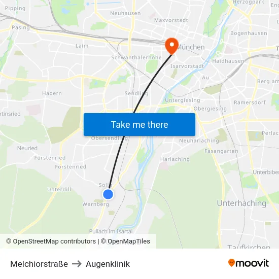 Melchiorstraße to Augenklinik map