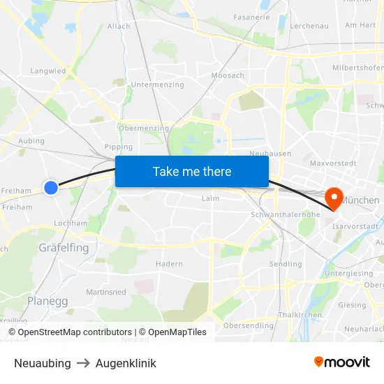 Neuaubing to Augenklinik map
