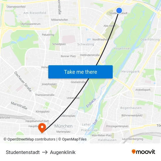 Studentenstadt to Augenklinik map