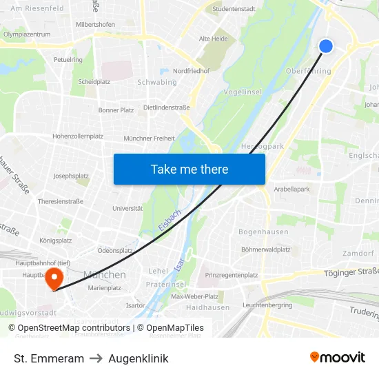 St. Emmeram to Augenklinik map