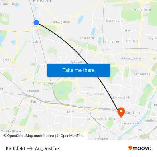 Karlsfeld to Augenklinik map