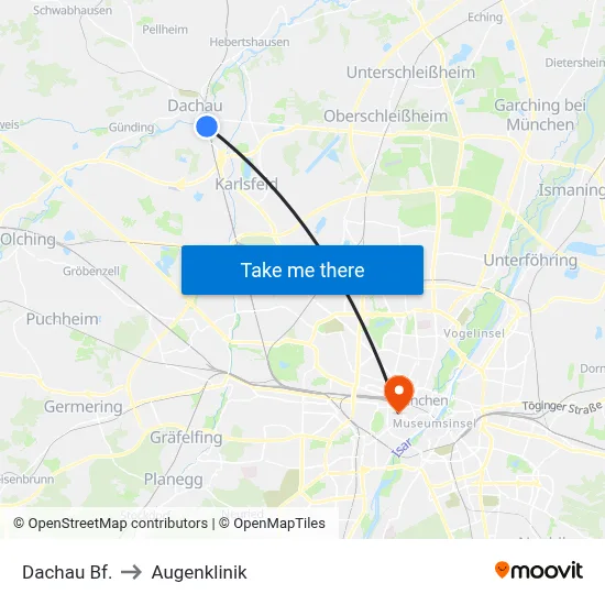Dachau Bf. to Augenklinik map