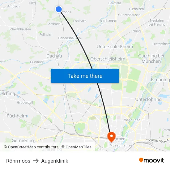 Röhrmoos to Augenklinik map