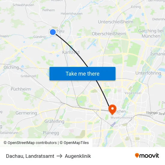 Dachau, Landratsamt to Augenklinik map