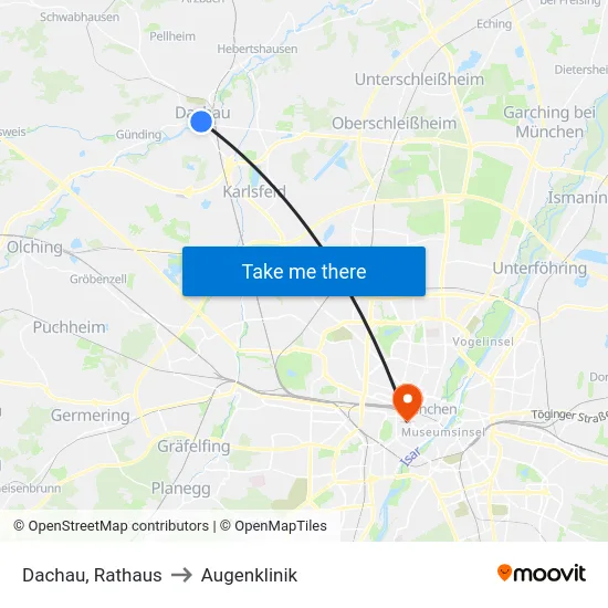 Dachau, Rathaus to Augenklinik map