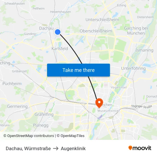 Dachau, Würmstraße to Augenklinik map