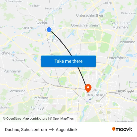 Dachau, Schulzentrum to Augenklinik map