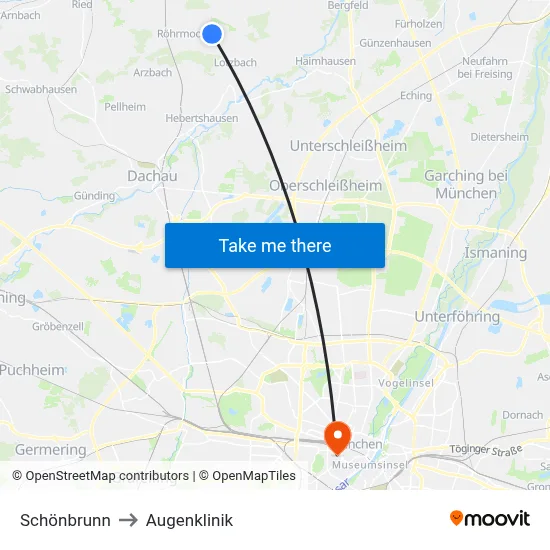 Schönbrunn to Augenklinik map