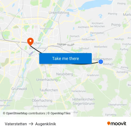 Vaterstetten to Augenklinik map