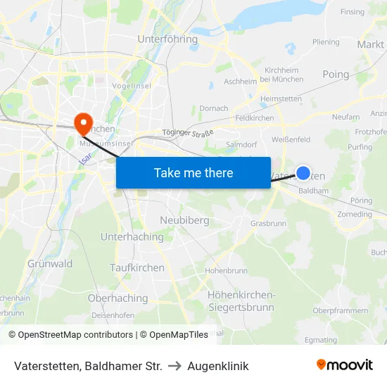 Vaterstetten, Baldhamer Str. to Augenklinik map