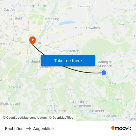 Bachhäusl to Augenklinik map