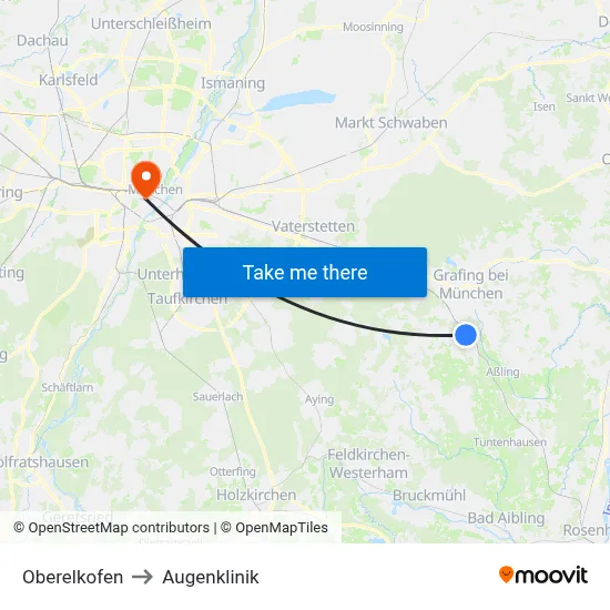 Oberelkofen to Augenklinik map