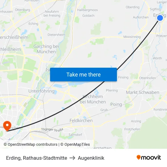 Erding, Rathaus-Stadtmitte to Augenklinik map