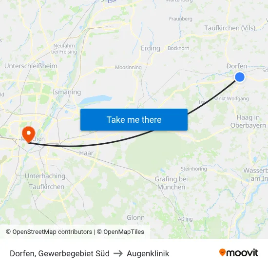 Dorfen, Gewerbegebiet Süd to Augenklinik map