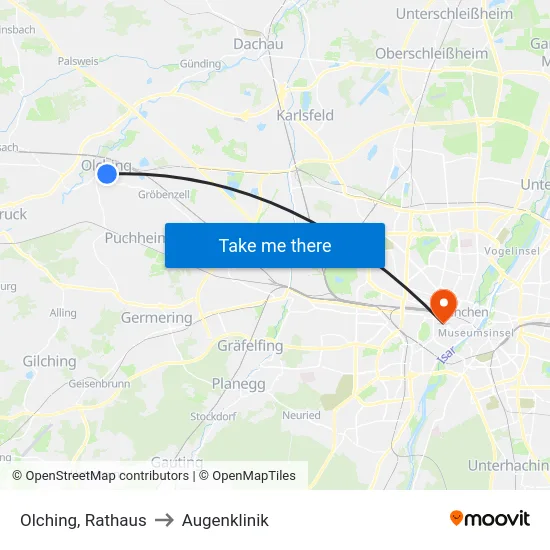 Olching, Rathaus to Augenklinik map