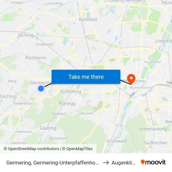 Germering, Germering-Unterpfaffenhofen to Augenklinik map
