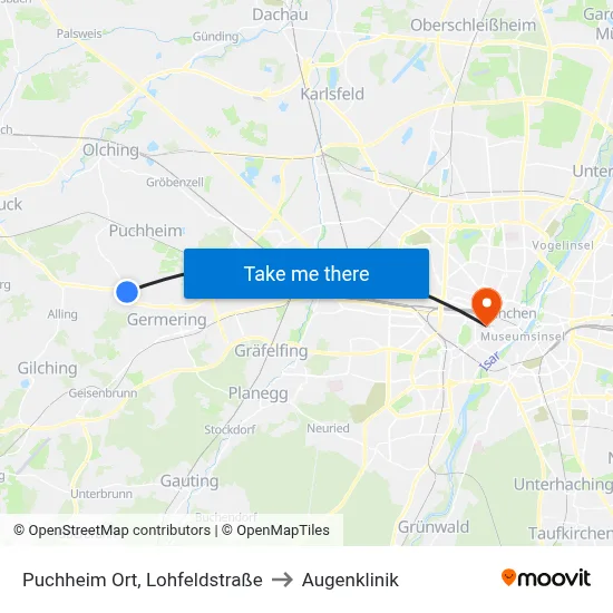 Puchheim Ort, Lohfeldstraße to Augenklinik map