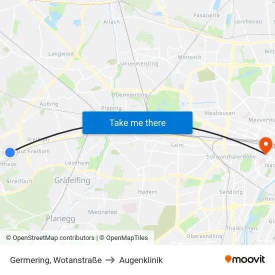 Germering, Wotanstraße to Augenklinik map