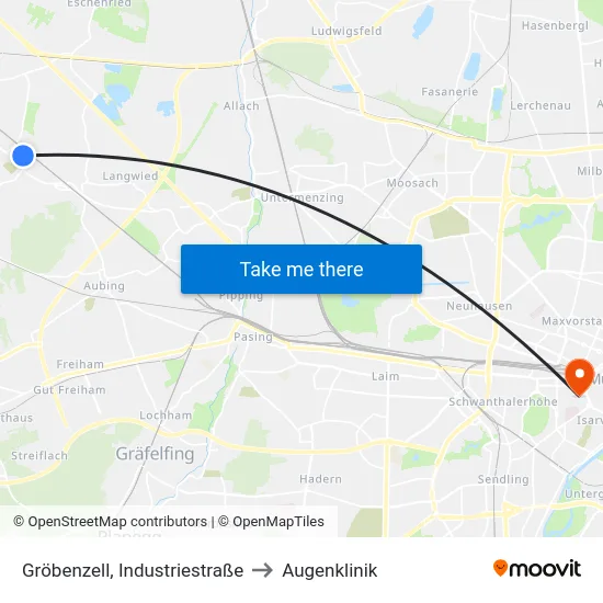 Gröbenzell, Industriestraße to Augenklinik map
