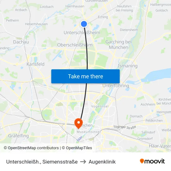 Unterschleißh., Siemensstraße to Augenklinik map
