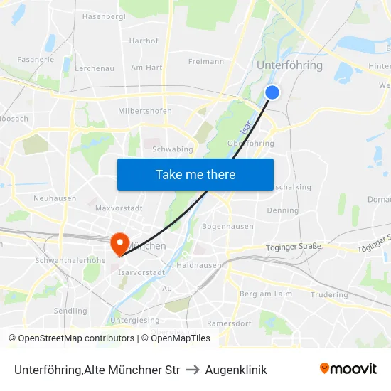 Unterföhring,Alte Münchner Str to Augenklinik map