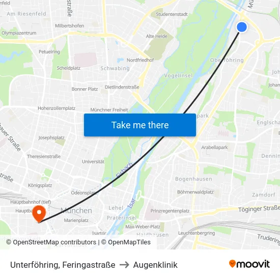 Unterföhring, Feringastraße to Augenklinik map