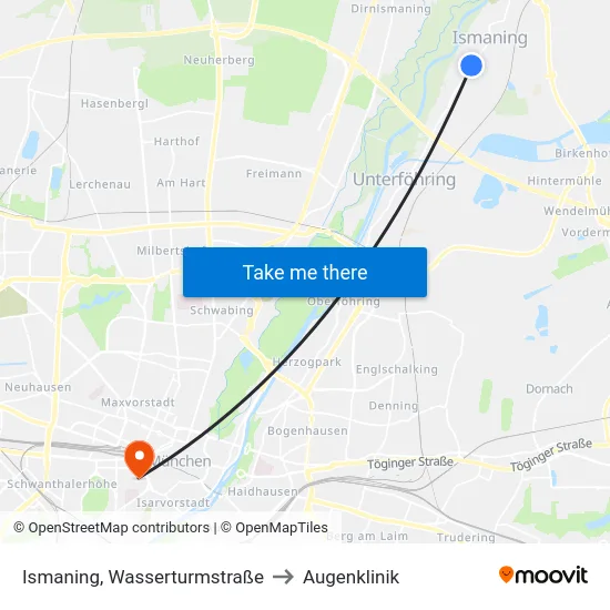 Ismaning, Wasserturmstraße to Augenklinik map