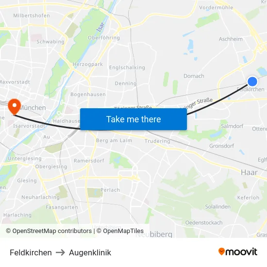 Feldkirchen to Augenklinik map
