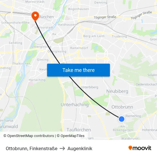 Ottobrunn, Finkenstraße to Augenklinik map