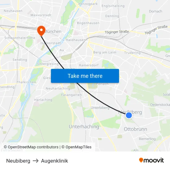 Neubiberg to Augenklinik map