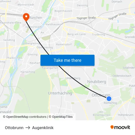 Ottobrunn to Augenklinik map