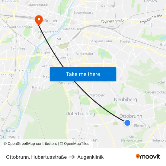Ottobrunn, Hubertusstraße to Augenklinik map
