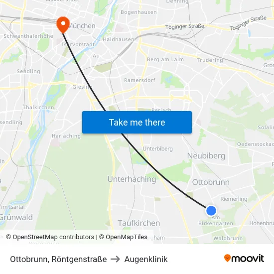 Ottobrunn, Röntgenstraße to Augenklinik map