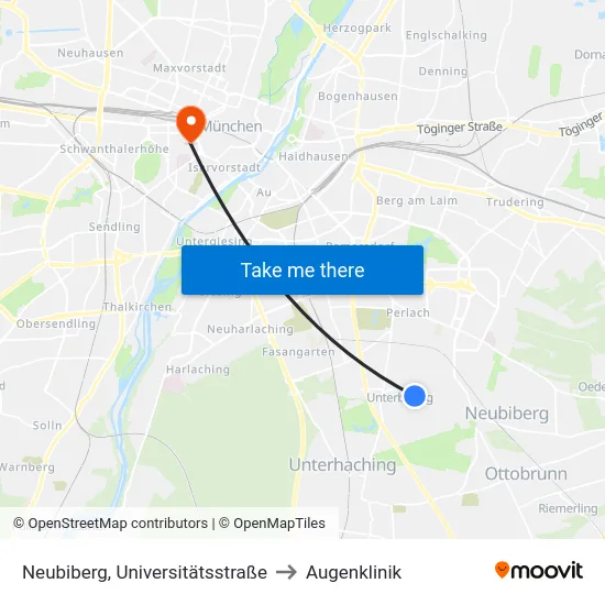 Neubiberg, Universitätsstraße to Augenklinik map