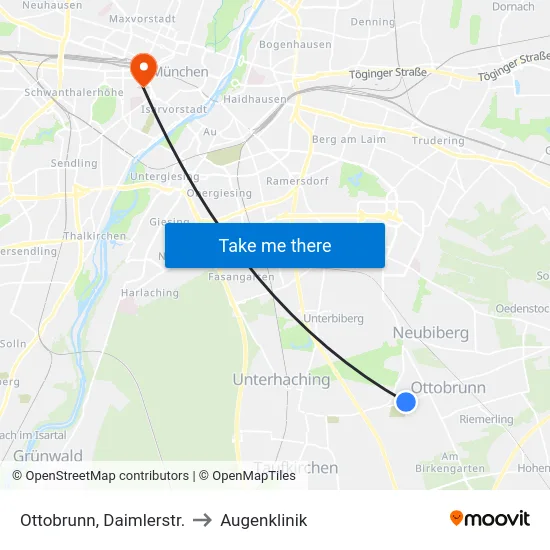 Ottobrunn, Daimlerstr. to Augenklinik map