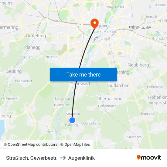Straßlach, Gewerbestr. to Augenklinik map