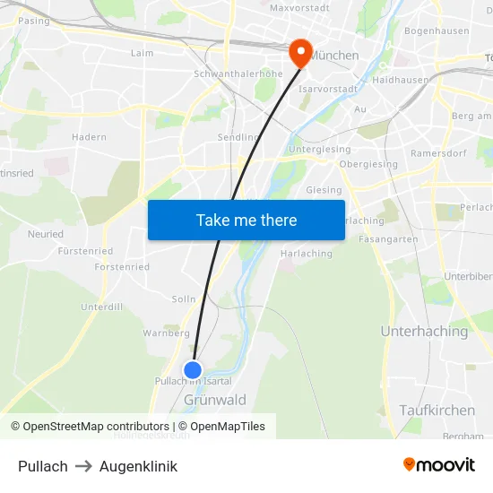 Pullach to Augenklinik map
