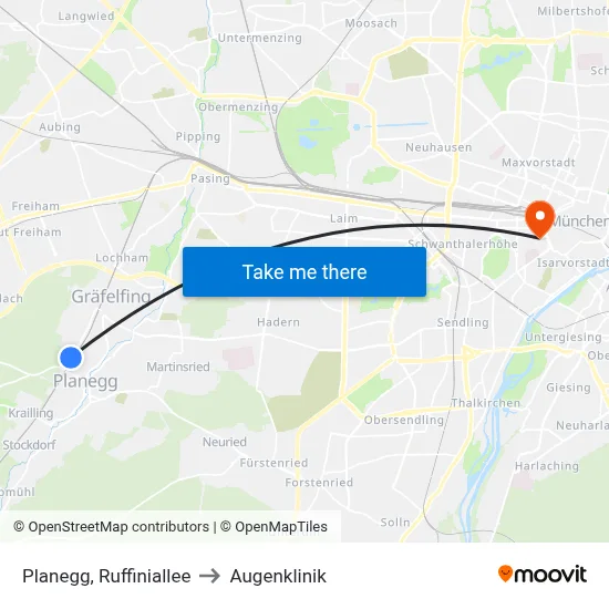 Planegg, Ruffiniallee to Augenklinik map