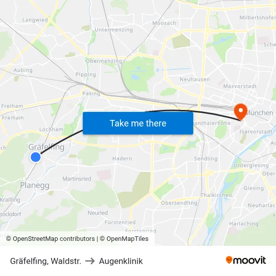 Gräfelfing, Waldstr. to Augenklinik map