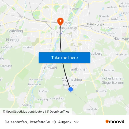 Deisenhofen, Josefstraße to Augenklinik map
