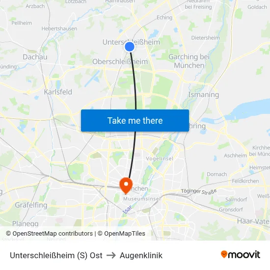 Unterschleißheim (S) Ost to Augenklinik map