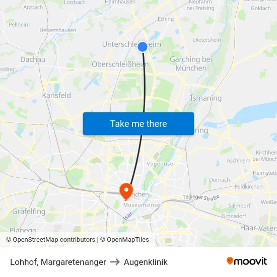 Lohhof, Margaretenanger to Augenklinik map