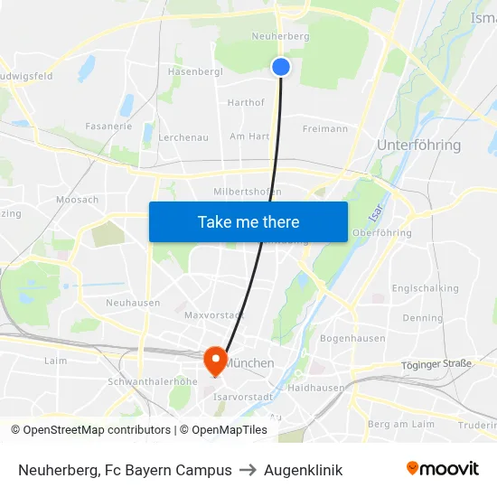 Neuherberg, Fc Bayern Campus to Augenklinik map