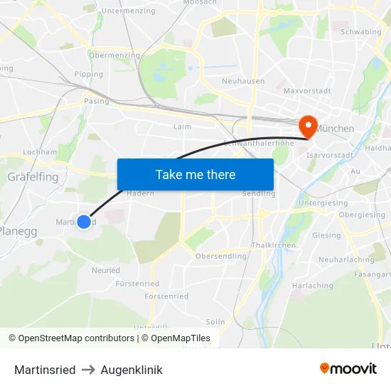 Martinsried to Augenklinik map