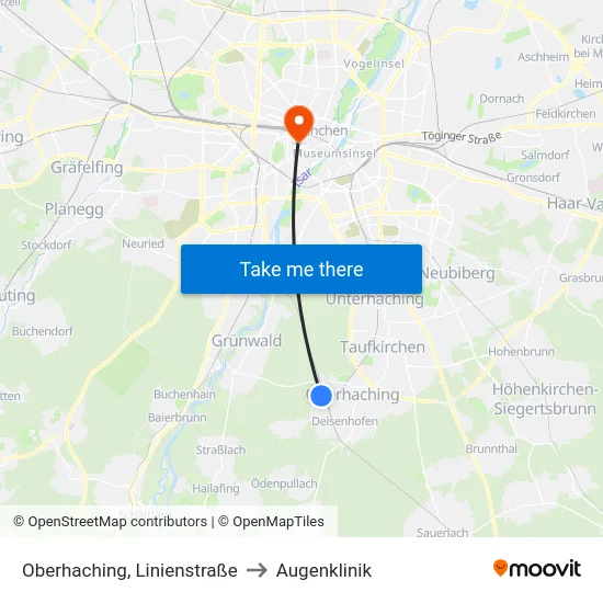 Oberhaching, Linienstraße to Augenklinik map