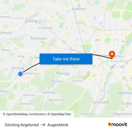 Gilching-Argelsried to Augenklinik map