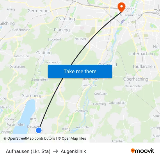 Aufhausen (Lkr. Sta) to Augenklinik map